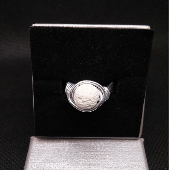 Artisan Made White Stone Ring Wire Wrapped Lava Rock Diffuser Essential Oil NEW - Picture 1 of 11